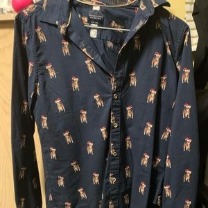 Holiday Dogs with Santa Hats Button down, Size L